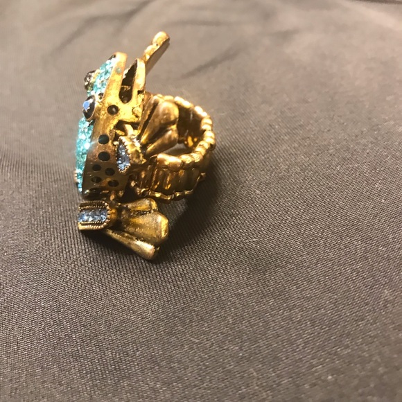Blue/green Rhinestone Frog Stretch Ring Vintage 80’s - Picture 3 of 5
